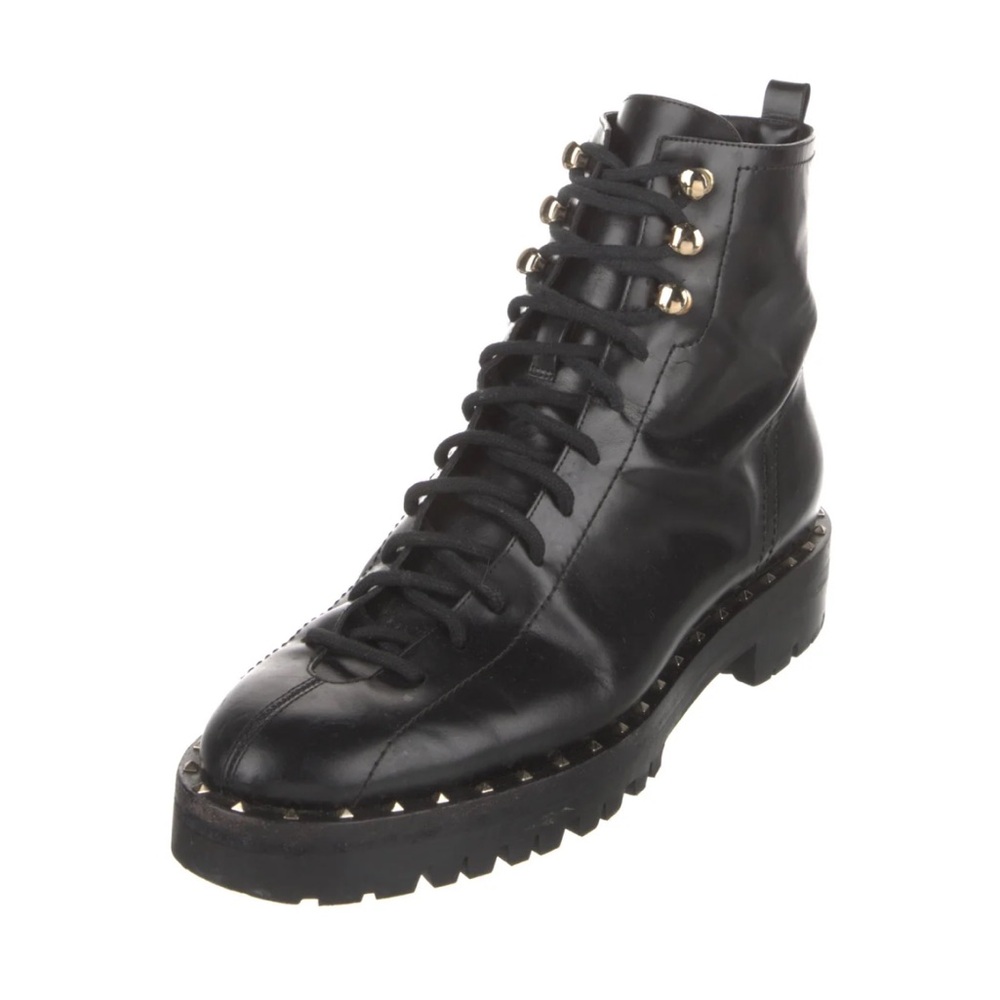 VALENTINO Black leather ankle combat boots